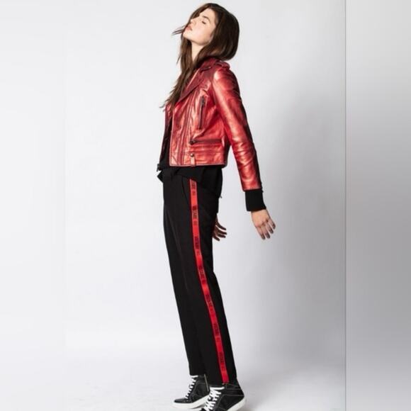 Zadig & Voltaire Black Poemo Band Red Track Stripe Trouser Pants 36 S - Picture 1 of 12
